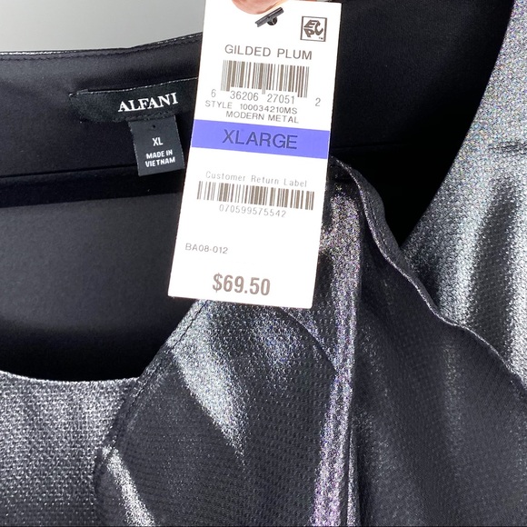Alfani Metallic Silver Grey L/S Blouse XL - Picture 4 of 5